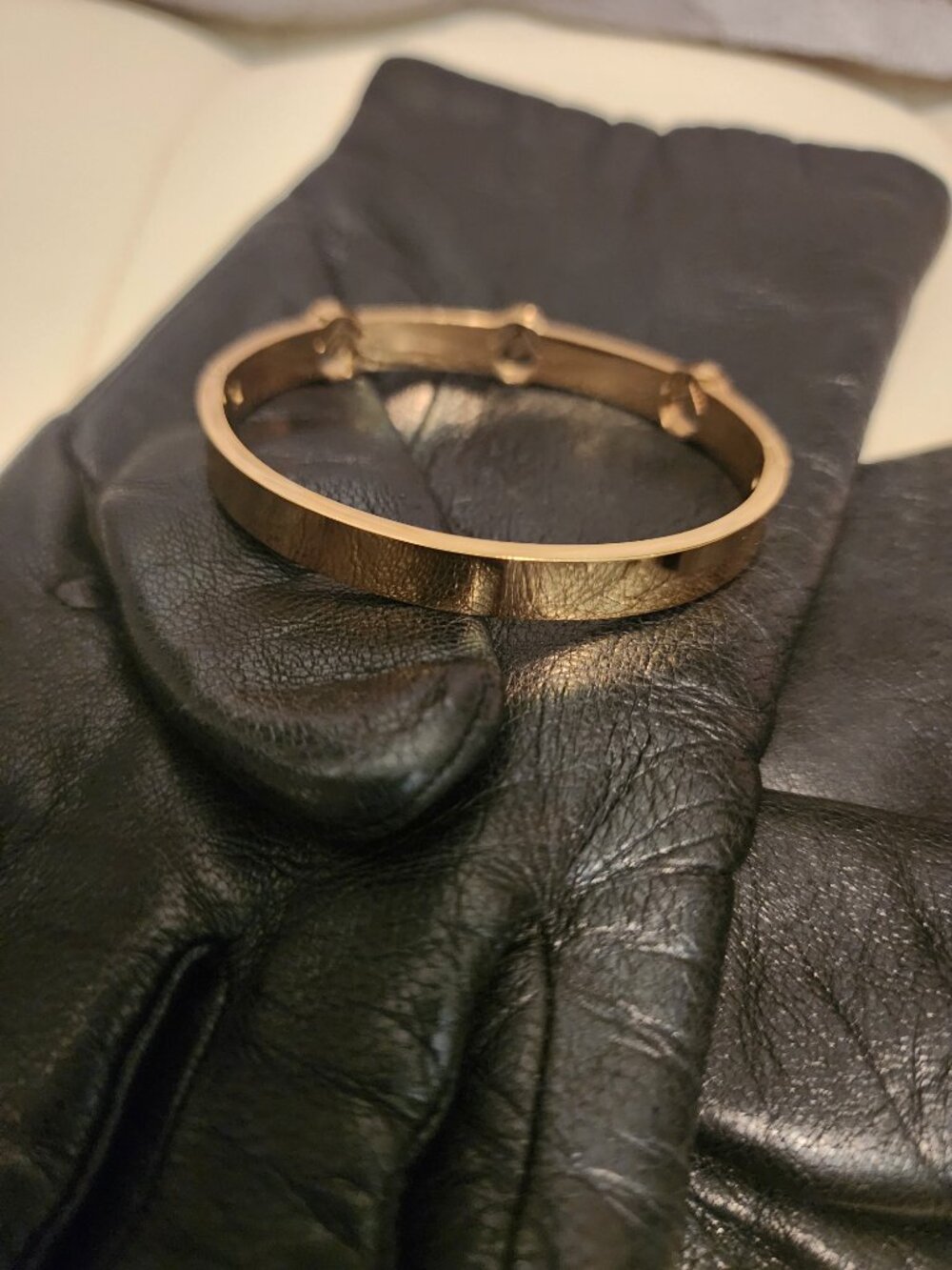 Gold & Rhinestone Cuff Bracelet with "F" Initial - Picture 4 of 4